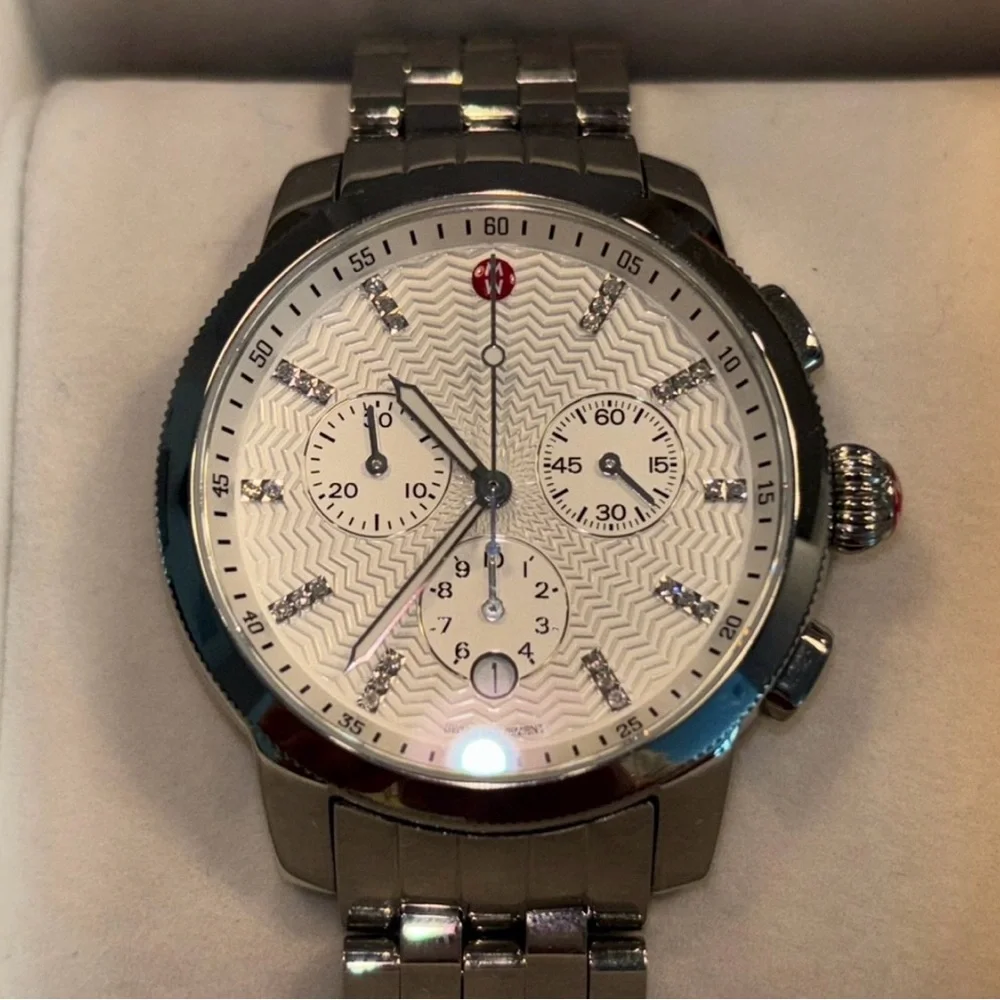Michele Silver Chronograph Watch with White Dial - Picture 1 of 3